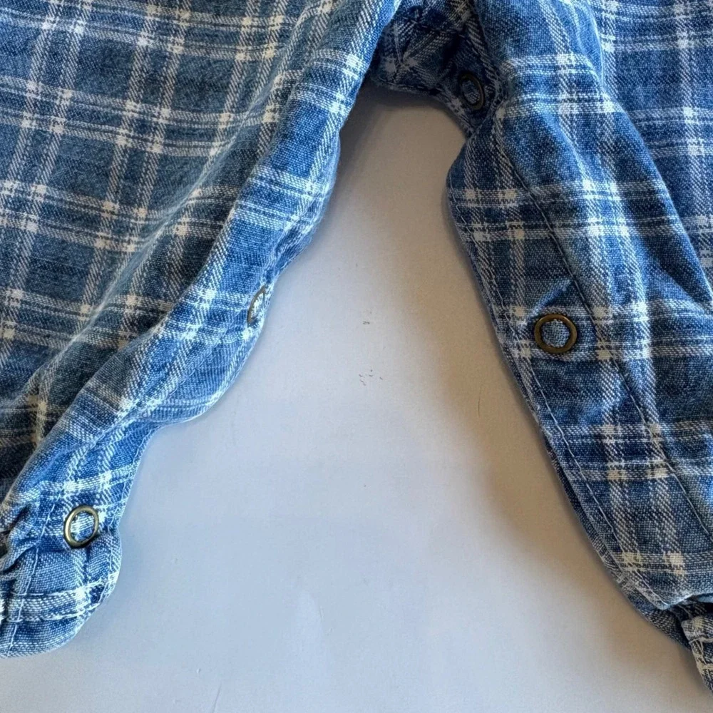 Vintage Baby OshKosh Bgosh Blue Plaid 100% Cotton Overalls 6-9M Paper Tag